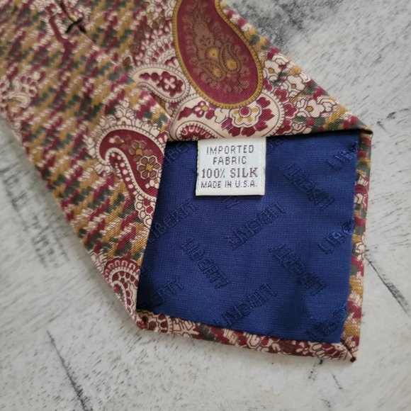 Liberty of London Burgundy Green Paisley Print Silk Tie 56 x 3.5 - Picture 6 of 9